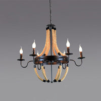 Black Finish Candle Shape Chandelier Light Industrial Rope Style Hanging Pendant Lamp - Rebooters