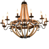 Black Finish Candle Shape Chandelier Light Industrial Rope Style Hanging Pendant Lamp - Rebooters