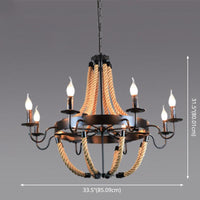 Black Finish Candle Shape Chandelier Light Industrial Rope Style Hanging Pendant Lamp - Rebooters