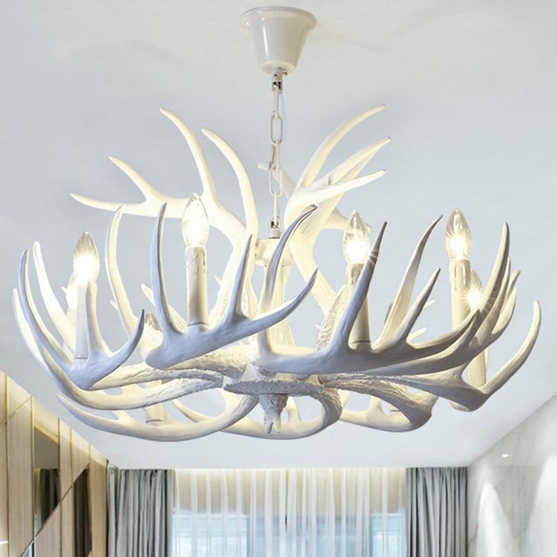 Bare Bulb Antler Chandelier Country Style White Resin Light - Rebooters