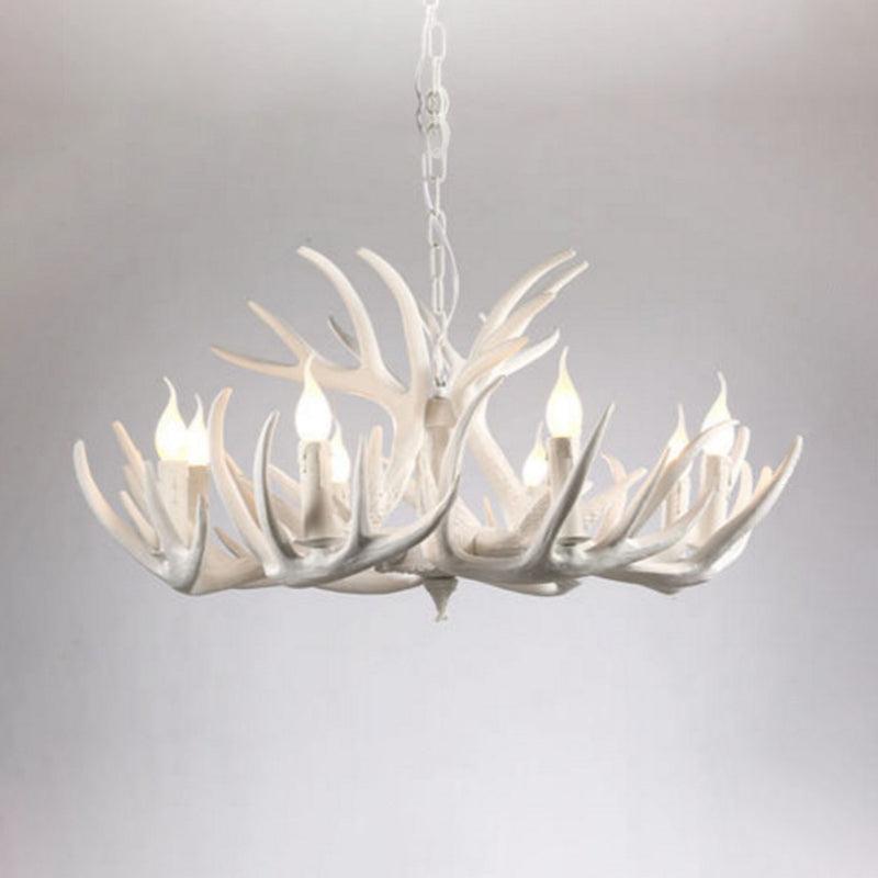 Bare Bulb Antler Chandelier Country Style White Resin Light - Rebooters