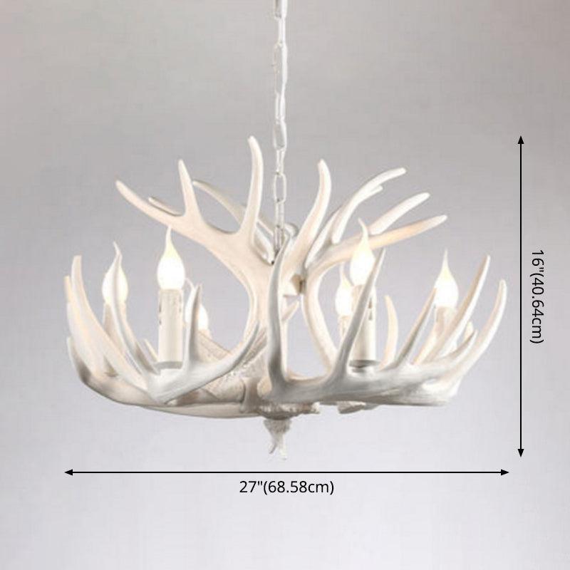 Bare Bulb Antler Chandelier Country Style White Resin Light - Rebooters
