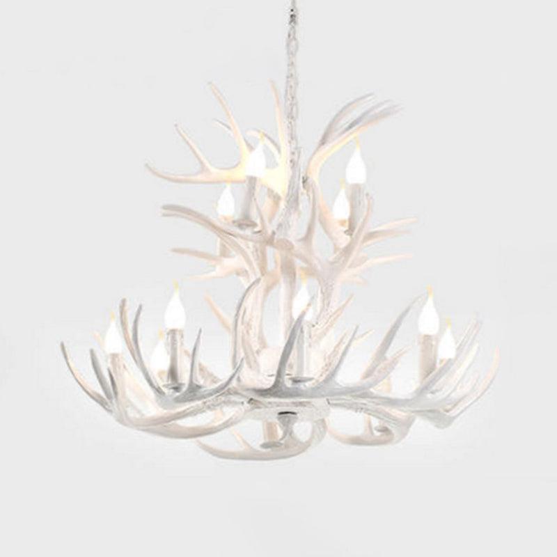 Bare Bulb Antler Chandelier Country Style White Resin Light - Rebooters