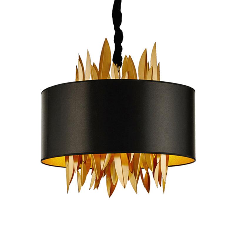 4 Lights Fabric Chandelier Lamp Country Black Round Dining Room - Rebooters