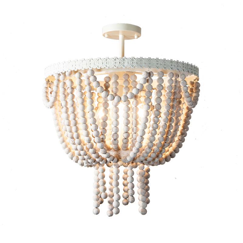 Beaded Bowl Shape Ceiling Pendant French Country 4 Lights Chandelier Lamp - Rebooters