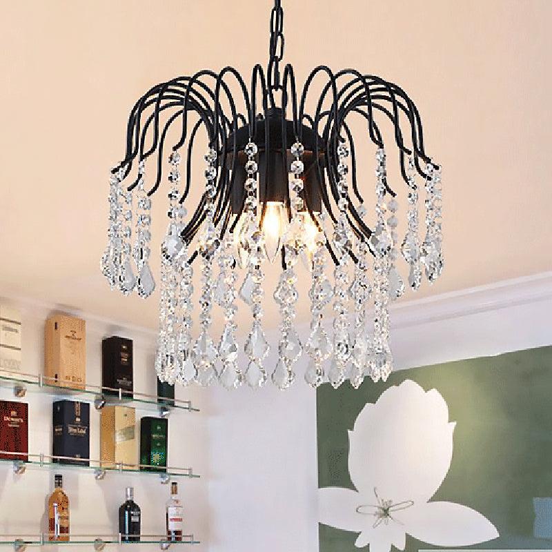 3 Lights Crystal Drop Chandelier Lamp Contemporary Hanging Ceiling Light in Black White Finish - Rebooters