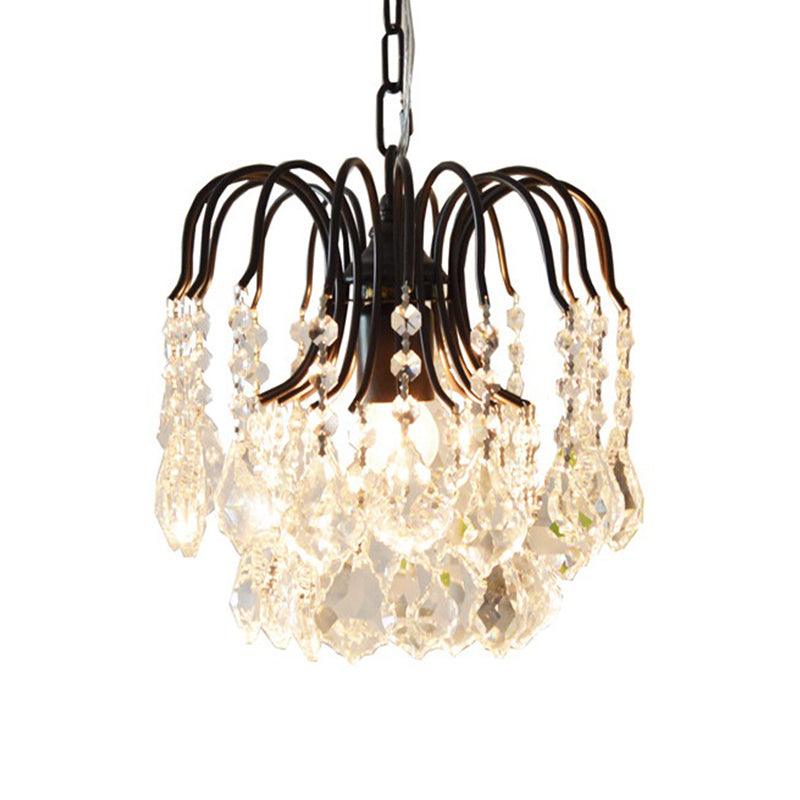 3 Lights Crystal Drop Chandelier Lamp Contemporary Hanging Ceiling Light in Black White Finish - Rebooters