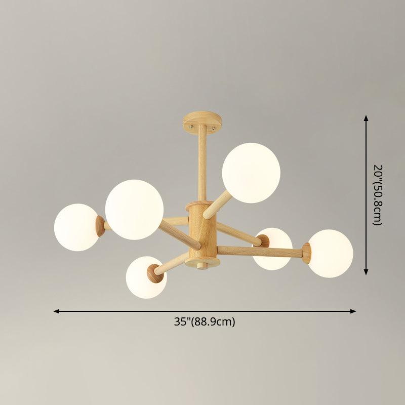 Beige Solid Wood Hanging Light Modern White Frosted Glass Chandelier - Rebooters