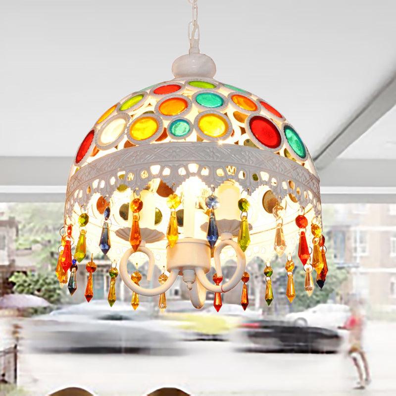 3 Lights Dome Chandelier Lighting with Multi Colored Crystal Bead Bohemia Pendant Lamp - Rebooters