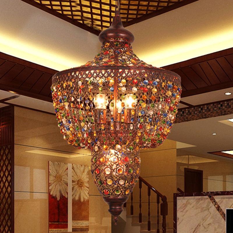 4 Lights Crystal Gem Pendant Light Weathered Copper Shade - Rebooters