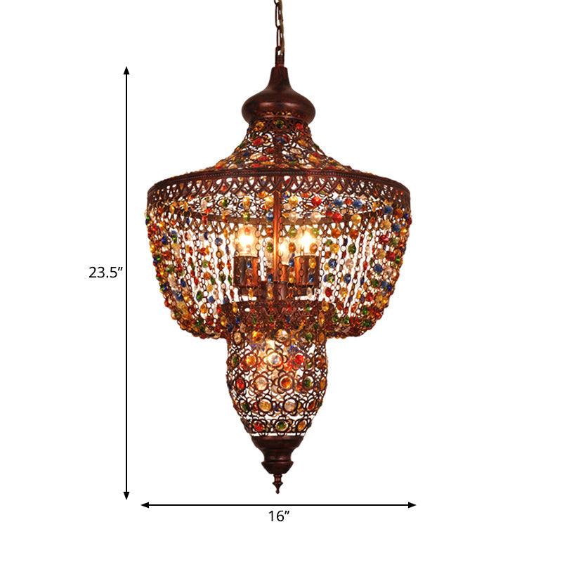 4 Lights Crystal Gem Pendant Light Weathered Copper Shade - Rebooters