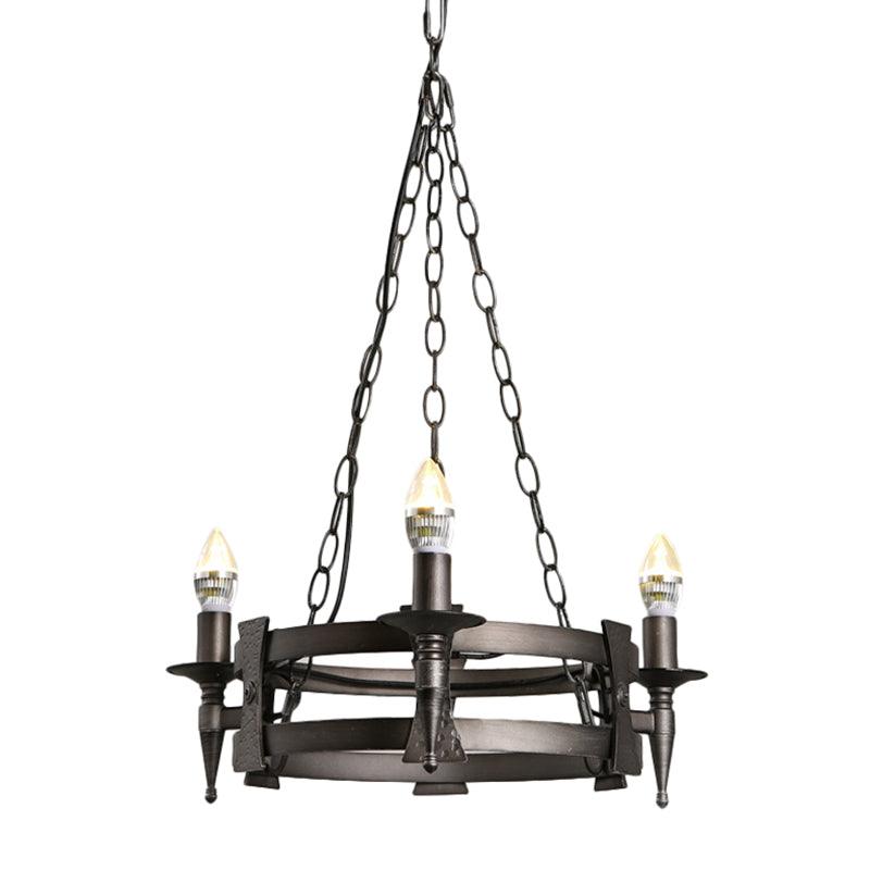 3 Lights Metal Ceiling Chandelier Rustic Black Hanging Lamp - Rebooters