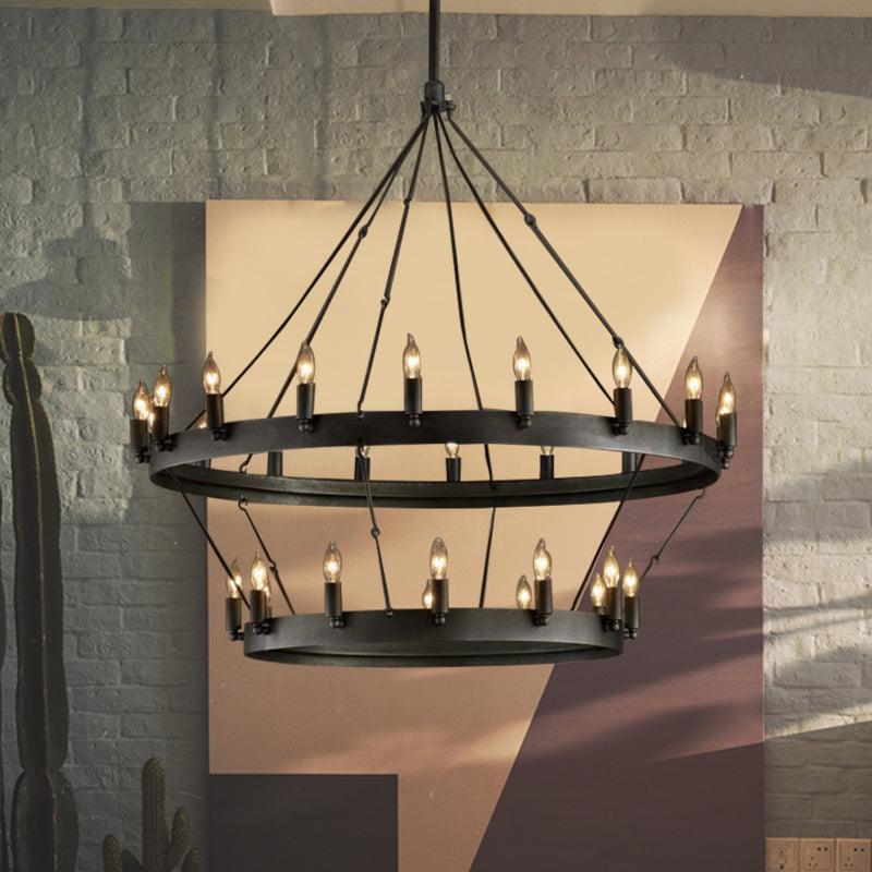 30 Lights Candle Style Hanging Lamp Kit Black Metal Chandelier - Rebooters