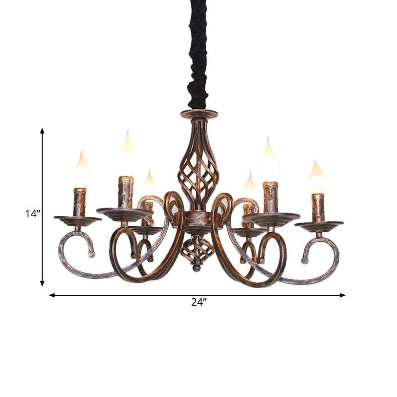 6 Lights Swirled Arm Chandelier Lamp Vintage Bronze Fixture - Rebooters