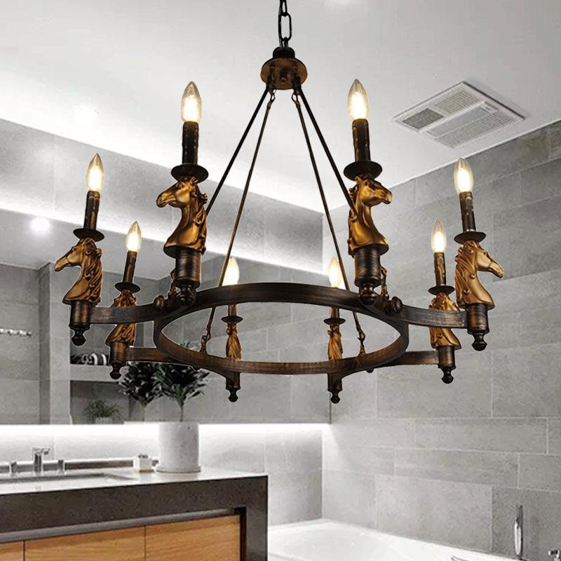 8 Lights Living Room Hanging Lighting Country Style Black Chandelier - Rebooters