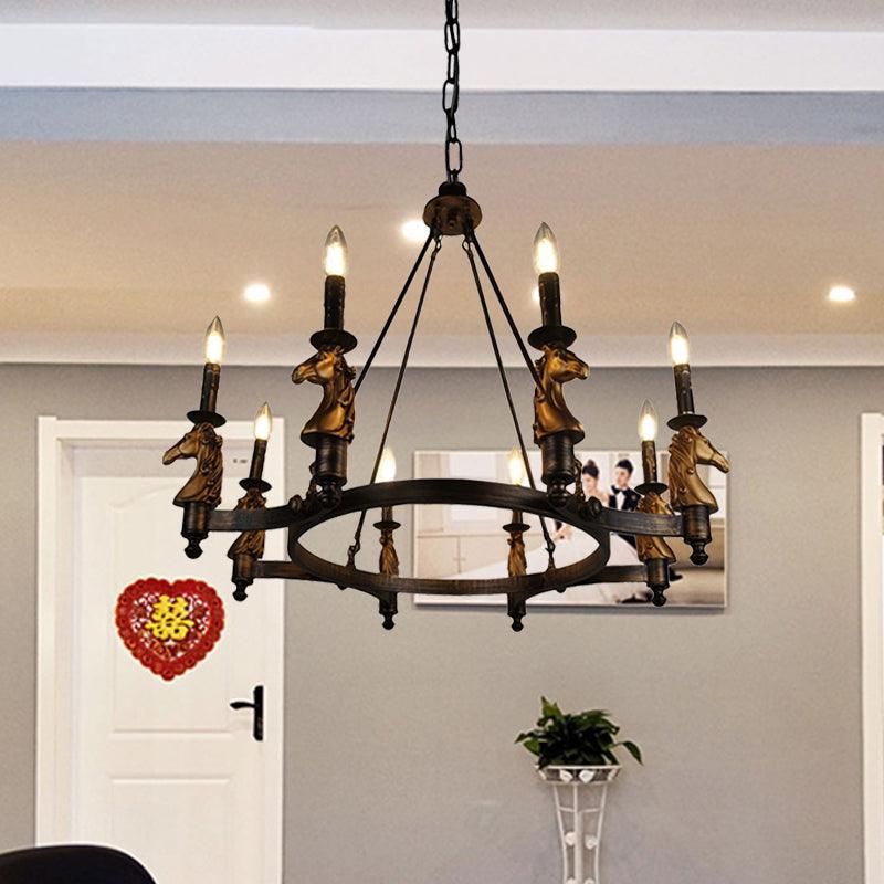 8 Lights Living Room Hanging Lighting Country Style Black Chandelier - Rebooters