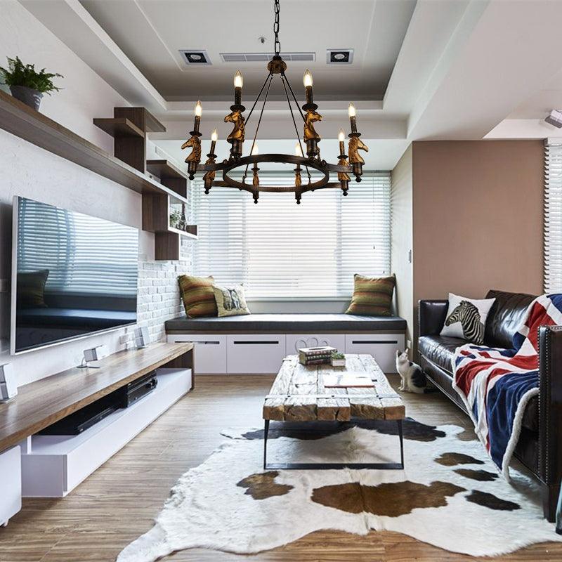 8 Lights Living Room Hanging Lighting Country Style Black Chandelier - Rebooters