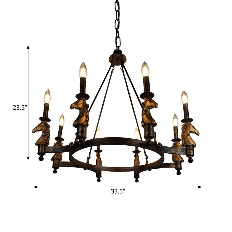 8 Lights Living Room Hanging Lighting Country Style Black Chandelier - Rebooters