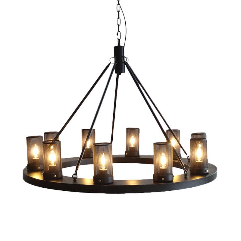 10 Lights Metal Ceiling Pendant Classic Black Cylinder Lamp - Rebooters
