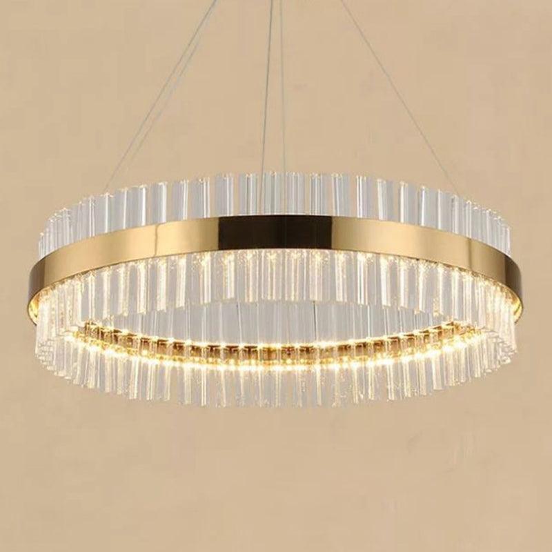 LED Round Chandelier Pendant Minimalistic Crystal Gold Finish - Rebooters
