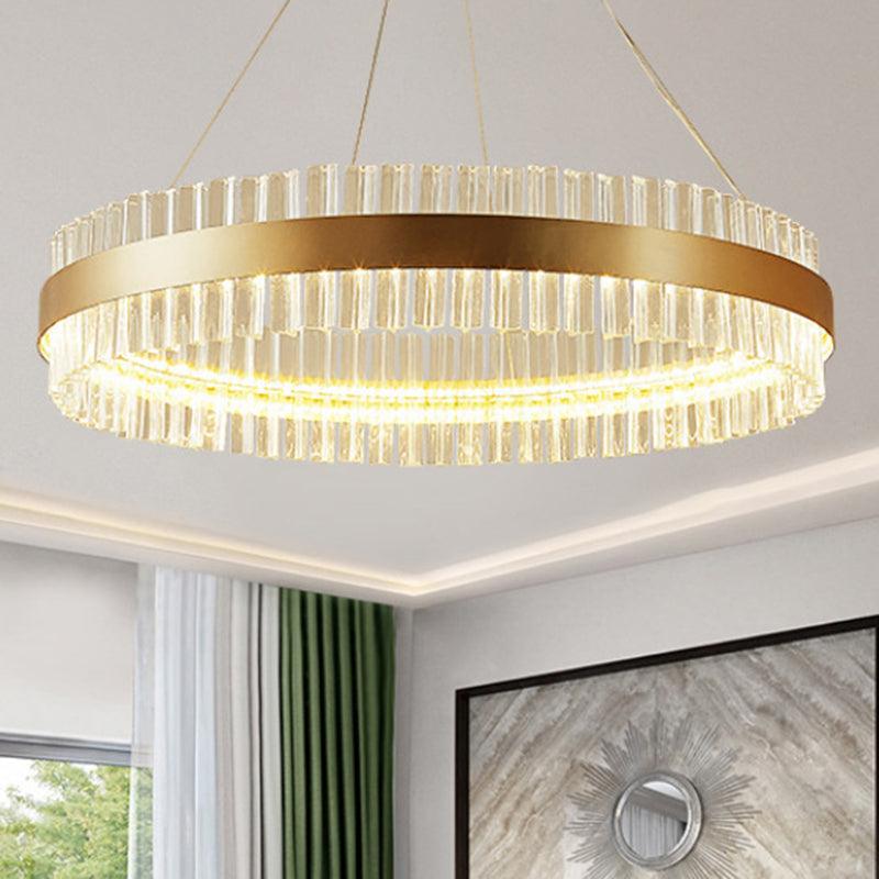 LED Round Chandelier Pendant Minimalistic Crystal Gold Finish - Rebooters