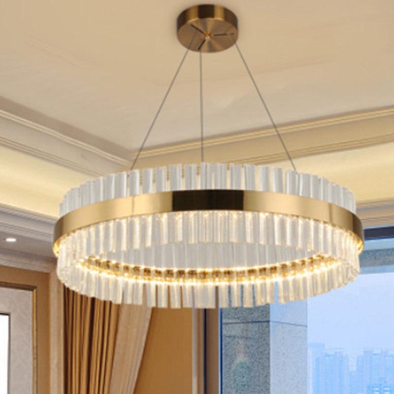 LED Round Chandelier Pendant Minimalistic Crystal Gold Finish - Rebooters