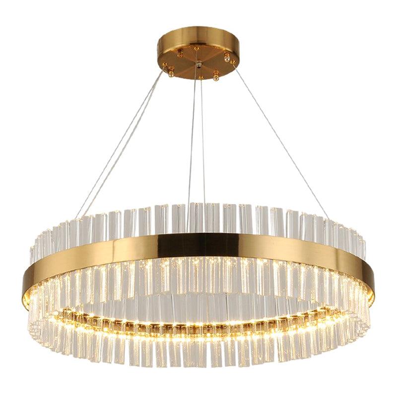 LED Round Chandelier Pendant Minimalistic Crystal Gold Finish - Rebooters