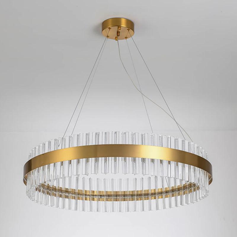 LED Round Chandelier Pendant Minimalistic Crystal Gold Finish - Rebooters