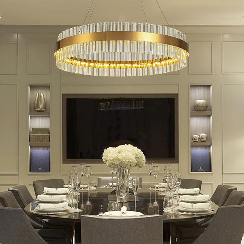 LED Round Chandelier Pendant Minimalistic Crystal Gold Finish - Rebooters