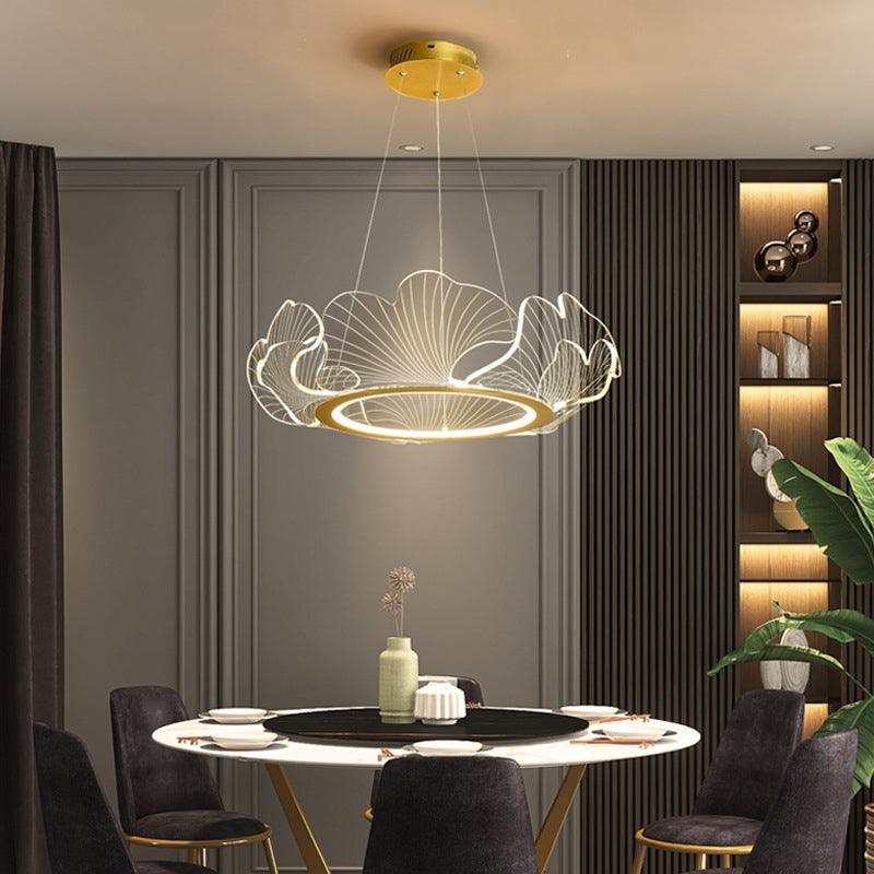 Acrylic Leaf LED Chandelier Light Simplicity Gold Finish - Rebooters