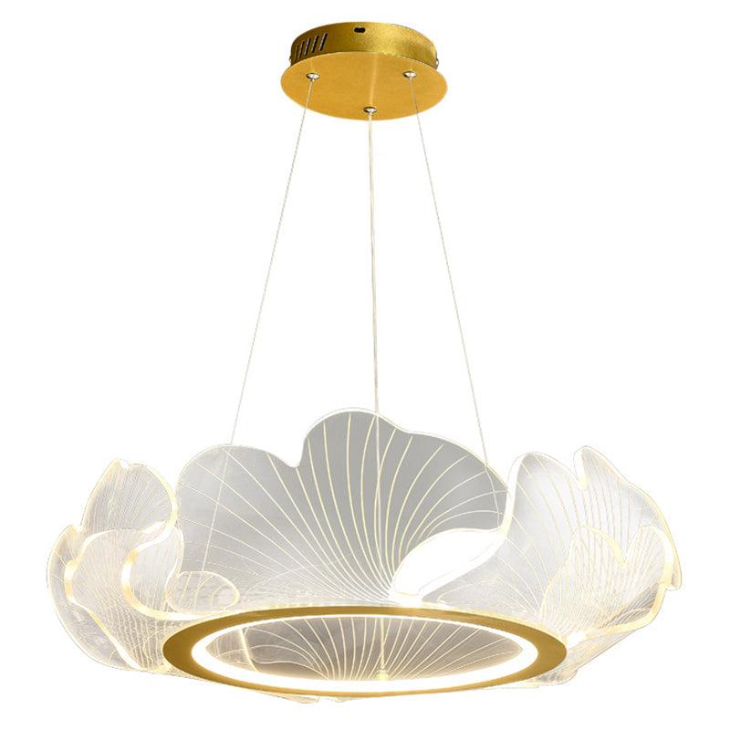 Acrylic Leaf LED Chandelier Light Simplicity Gold Finish - Rebooters