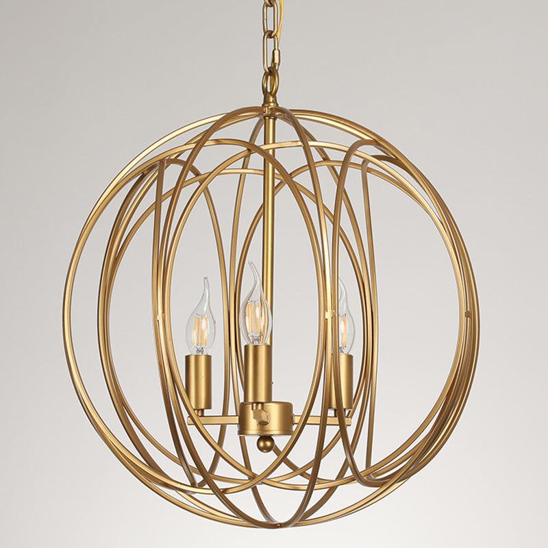 Antique Style Globe Chandelier Metal Suspension Light Fixture in Gold for Hallway - Rebooters