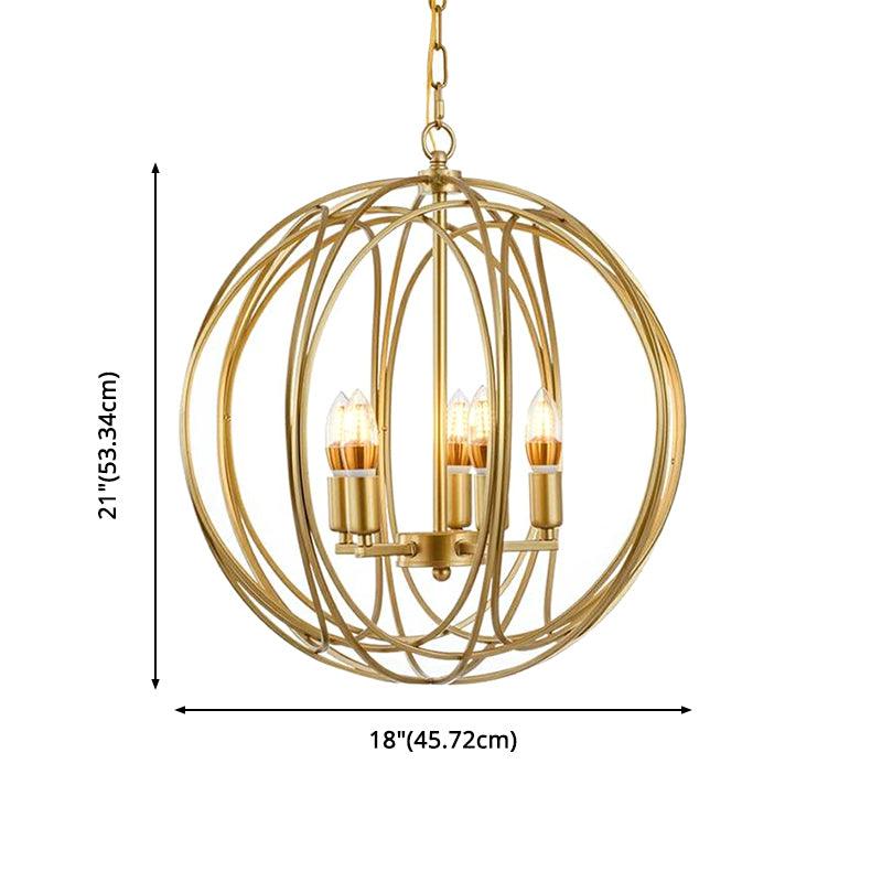 Antique Style Globe Chandelier Metal Suspension Light Fixture in Gold for Hallway - Rebooters