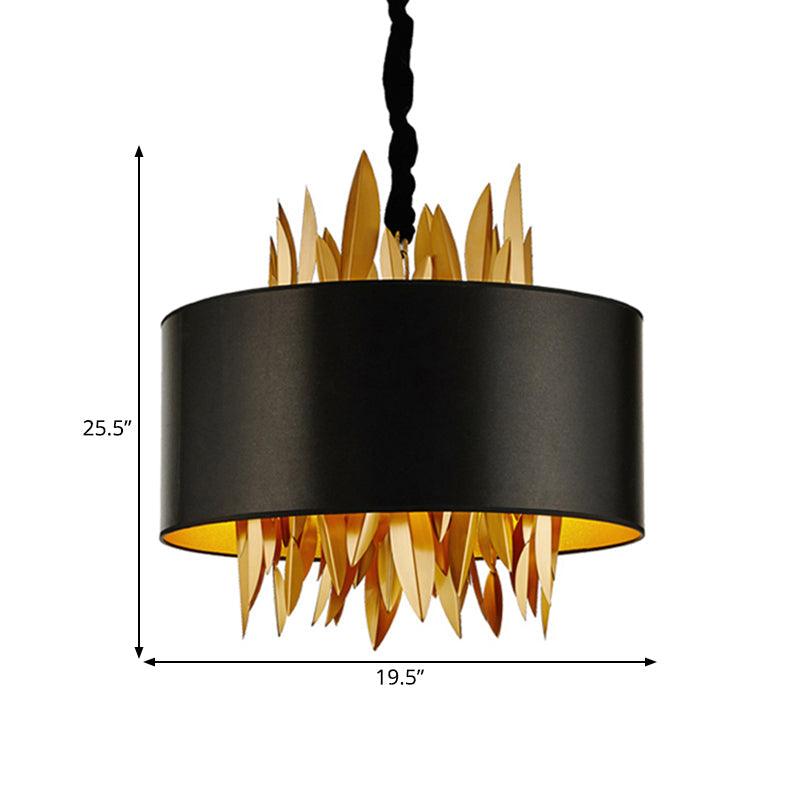 4 Lights Fabric Chandelier Lamp Country Black Round Dining Room - Rebooters