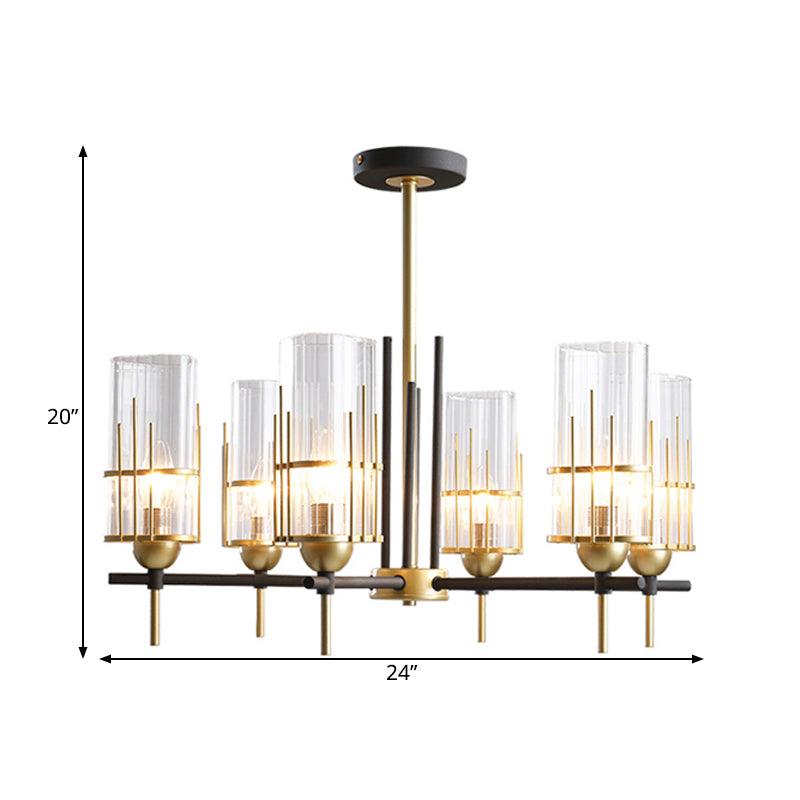 6-Head Black And Gold Chandelier Pendant Lamp Clear Glass - Rebooters
