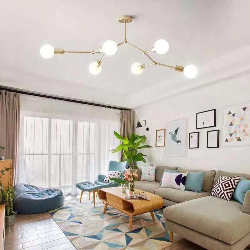 6 Light Branch Hanging Chandelier Light Modern Glass Shade Ceiling Chandelier - Rebooters