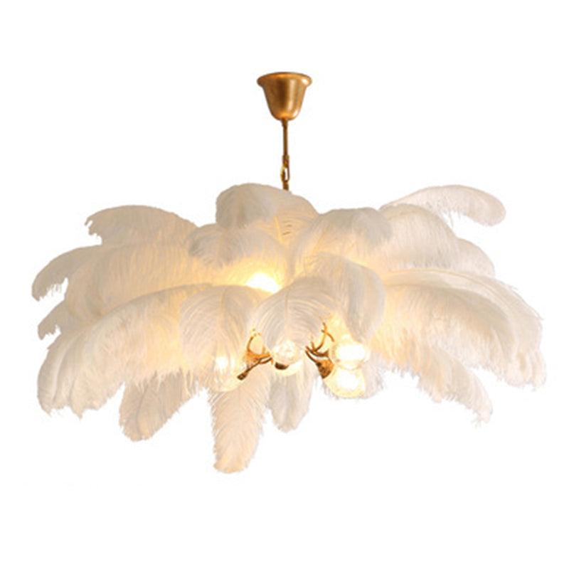 Ostrich Feather Ceiling Chandelier Modern Nordic 5 Light Hanging Light - Rebooters