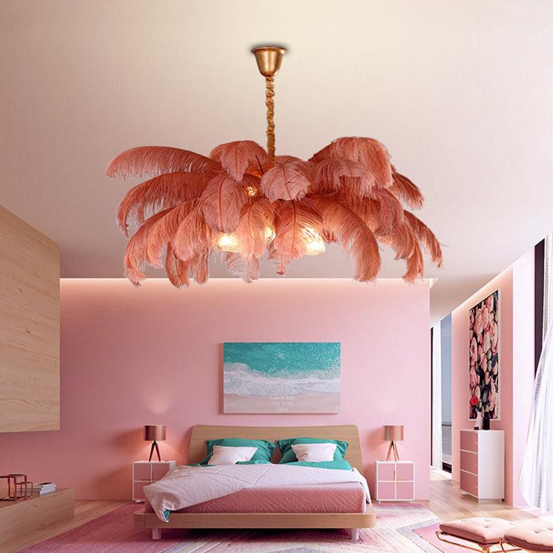 Ostrich Feather Ceiling Chandelier Modern Nordic 5 Light Hanging Light - Rebooters