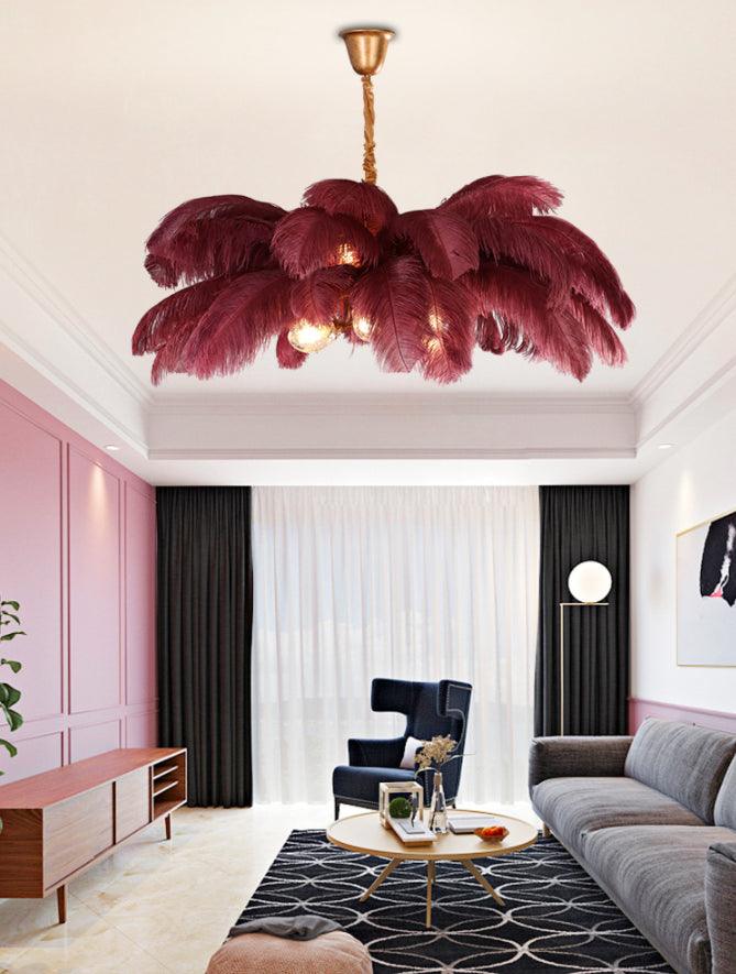 Ostrich Feather Ceiling Chandelier Modern Nordic 5 Light Hanging Light - Rebooters