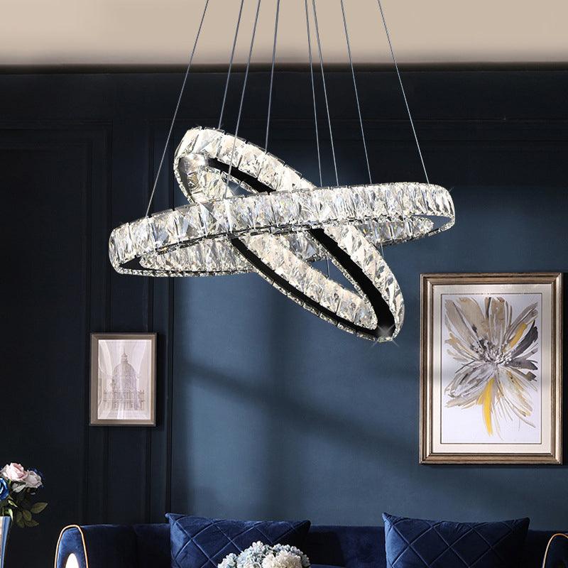 2-Tier Circular Carousel LED Pendant Lamp Modern Minimalist Crystal Light - Rebooters