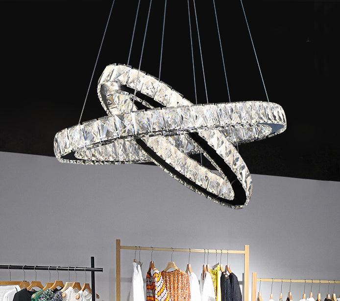 2-Tier Circular Carousel LED Pendant Lamp Modern Minimalist Crystal Light - Rebooters