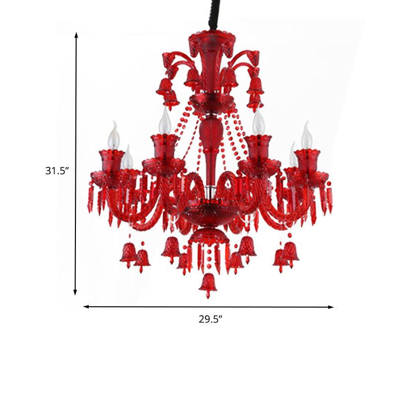 8 Lights Crystal Hanging Lamp Traditional Red Blue Purple Chandelier - Rebooters