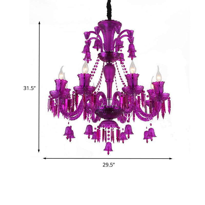 8 Lights Crystal Hanging Lamp Traditional Red Blue Purple Chandelier - Rebooters