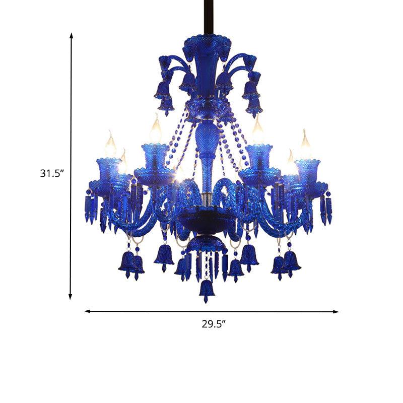 8 Lights Crystal Hanging Lamp Traditional Red Blue Purple Chandelier - Rebooters
