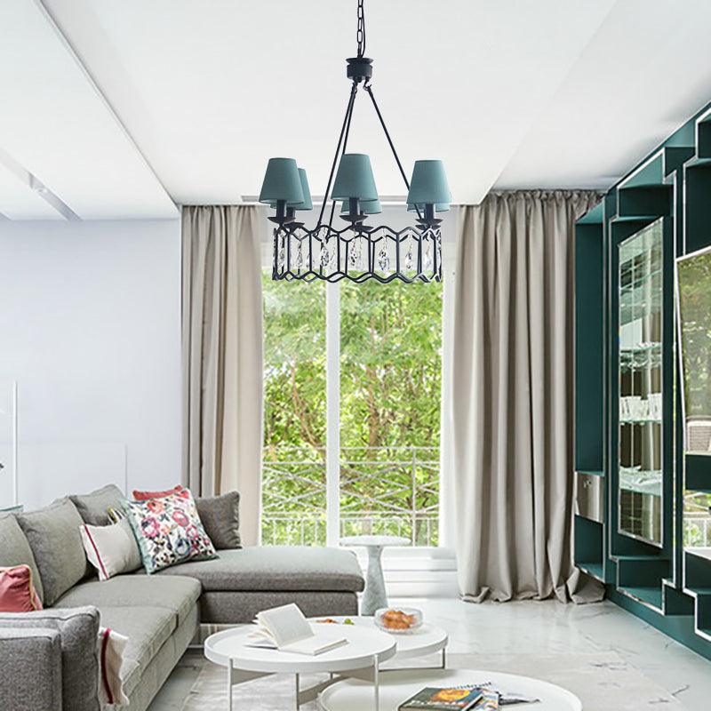 6 Lights Circular Pendant Light with Cone Shade in Black - Rebooters