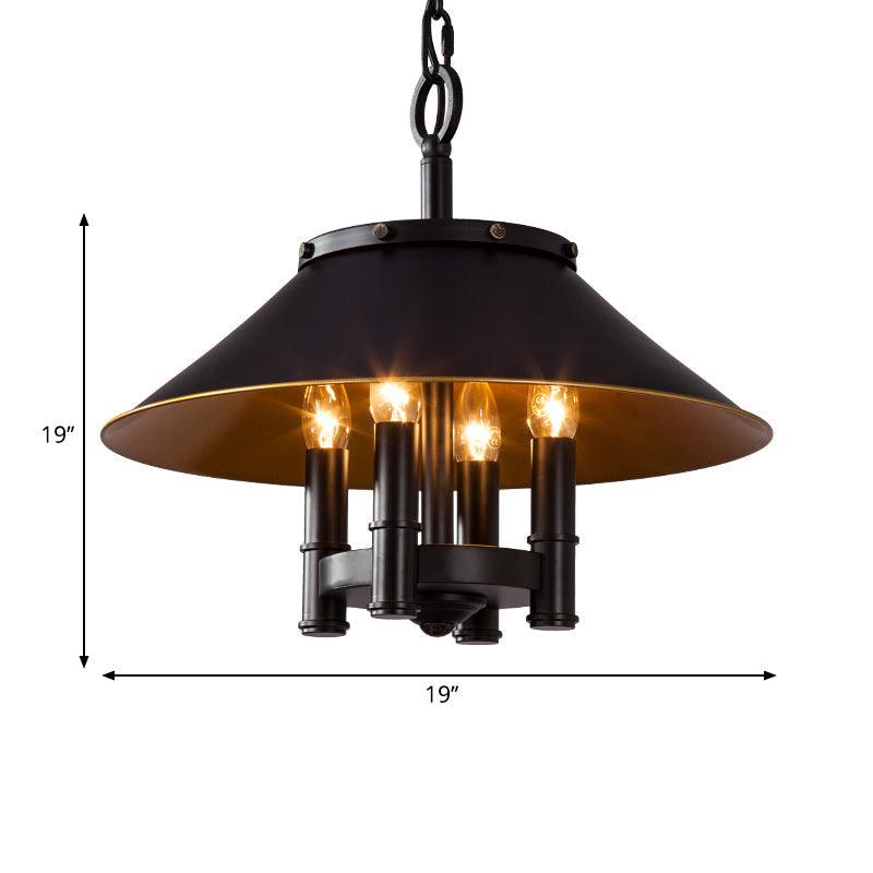 4 Lights Chandelier Lighting with Conic Shade Metallic Farmhouse Style Dining Room Hanging Lamp in Black - Rebooters