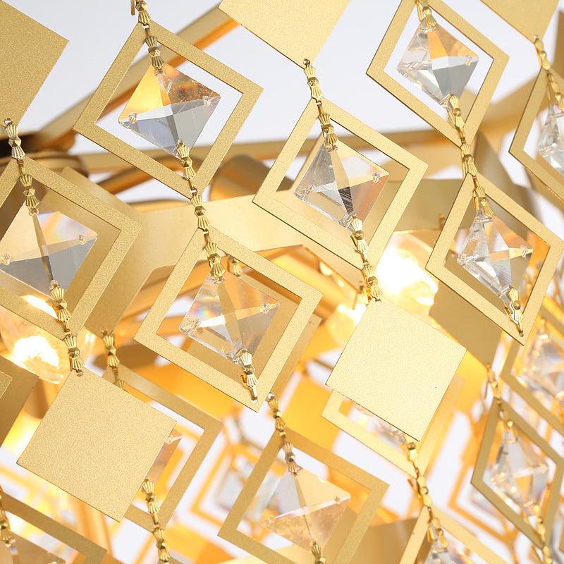 3 Tiers Dining Room Chandelier Light K9 Crystal 6 Heads Gold - Rebooters