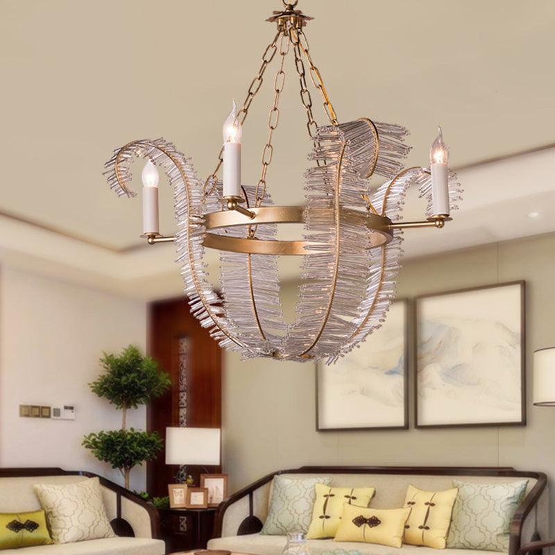 Crystal Candle-Style Hanging Chandelier Simple 4 Lights Brass Pendant Lighting - Rebooters