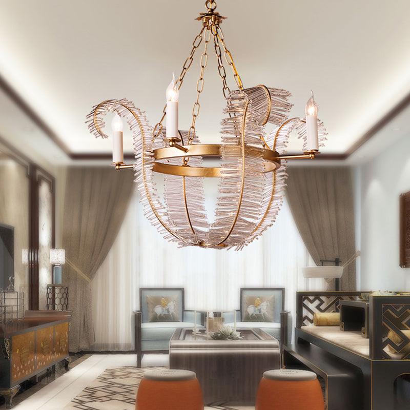 Crystal Candle-Style Hanging Chandelier Simple 4 Lights Brass Pendant Lighting - Rebooters