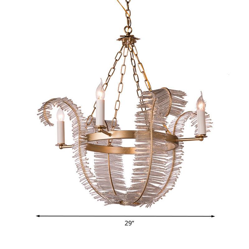 Crystal Candle-Style Hanging Chandelier Simple 4 Lights Brass Pendant Lighting - Rebooters